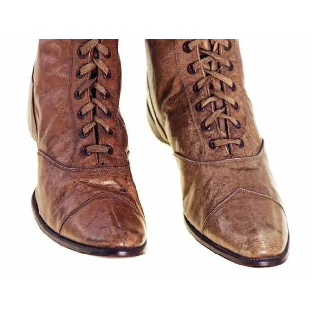 Rare Antique Childrens 1869 Civil War Era Tan High Lace Boots, Childrens Never Worn