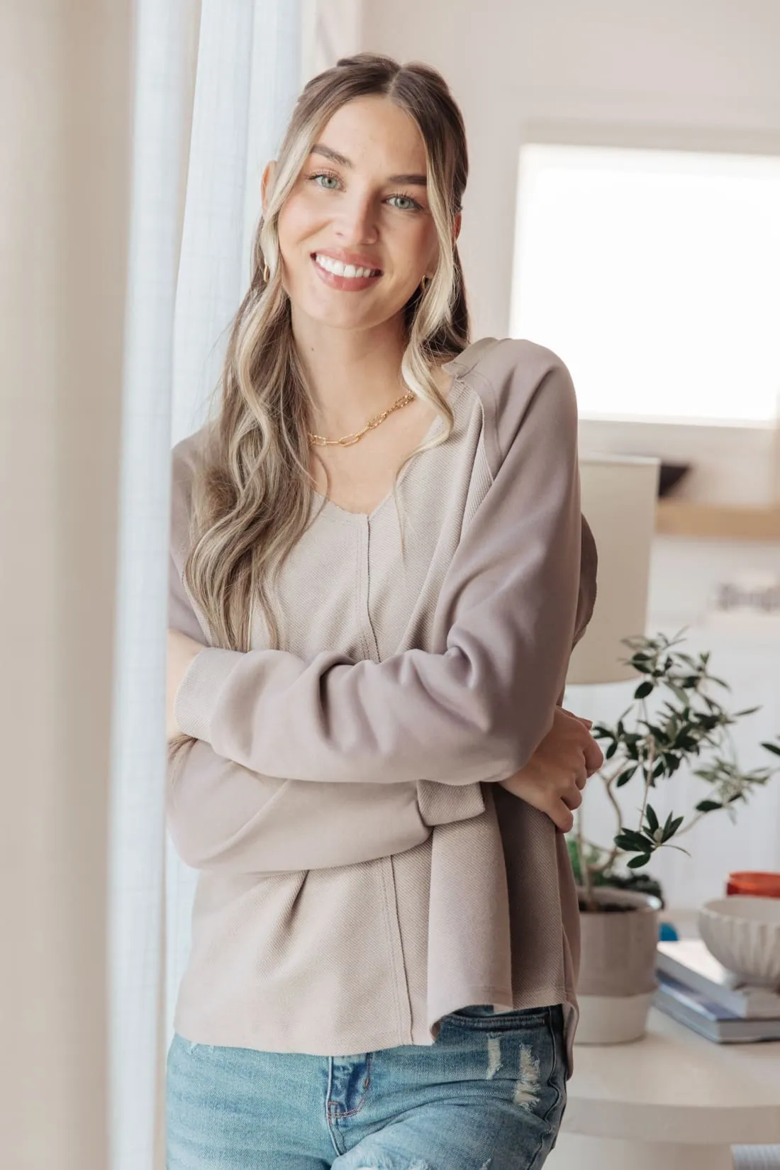 Raw Edge V-Neck Top