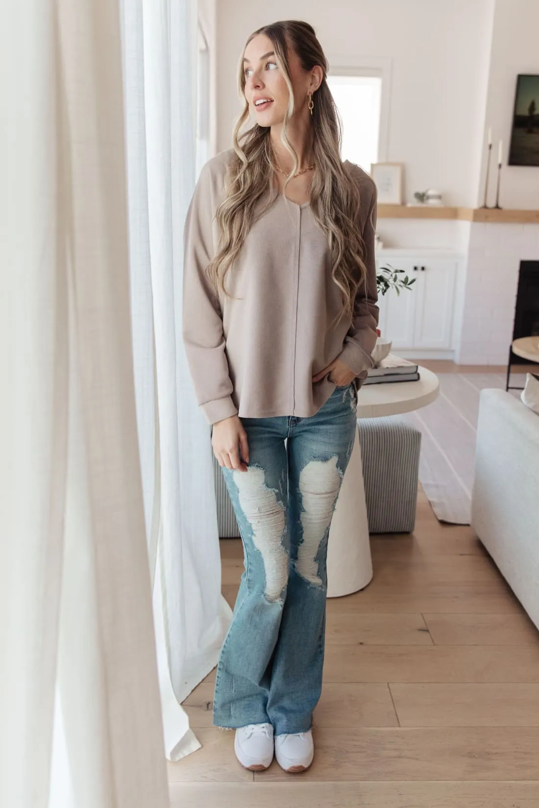 Raw Edge V-Neck Top