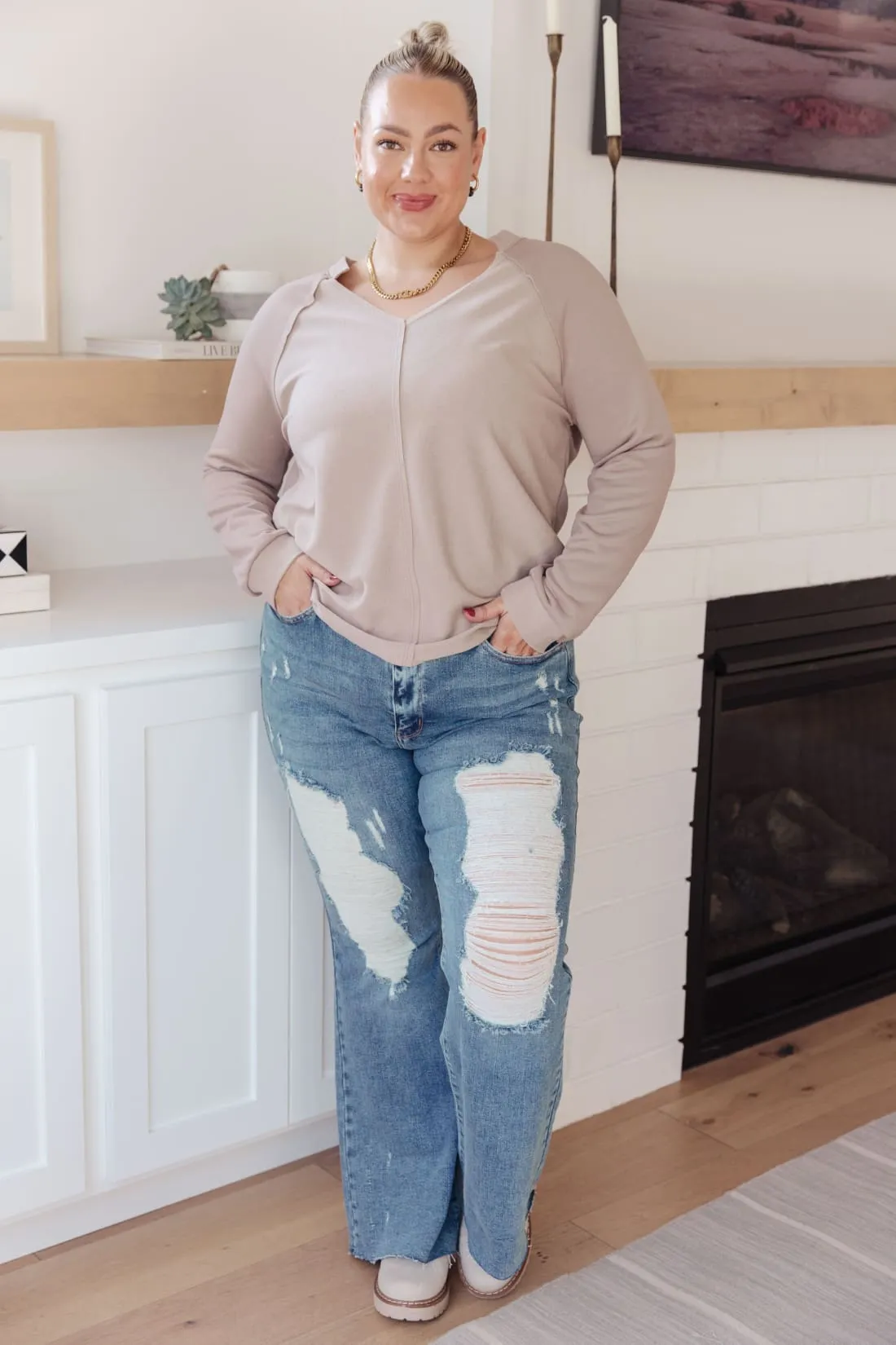 Raw Edge V-Neck Top