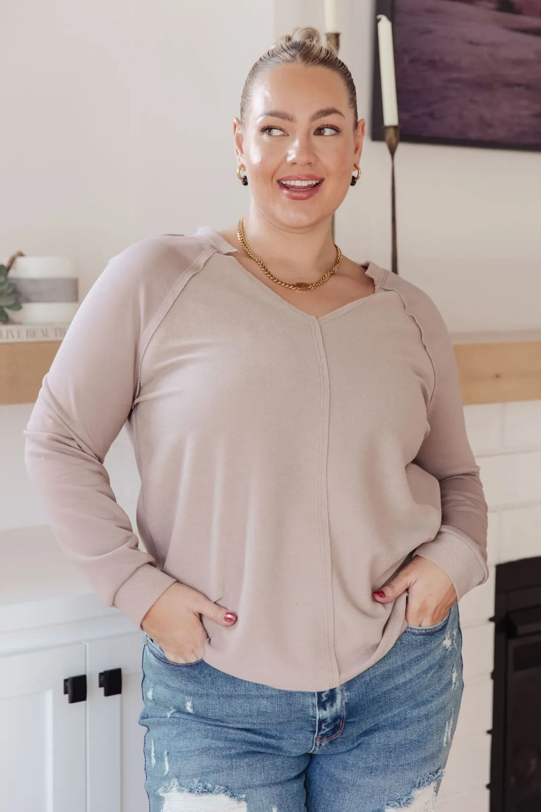 Raw Edge V-Neck Top