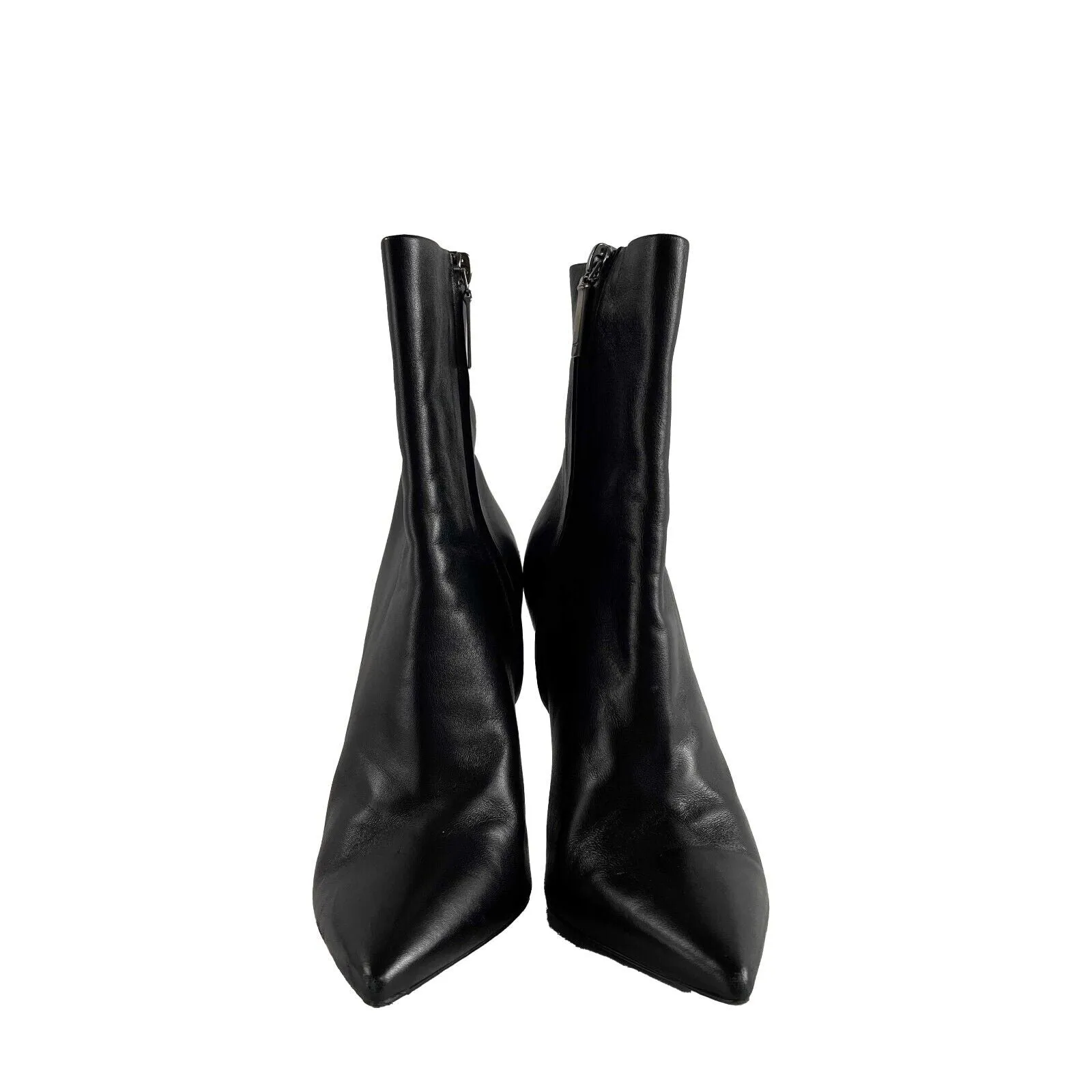 Saint Laurent Opyum YSL Logo Heel Black Leather Pointed Ankle Boot 35.5 US 5