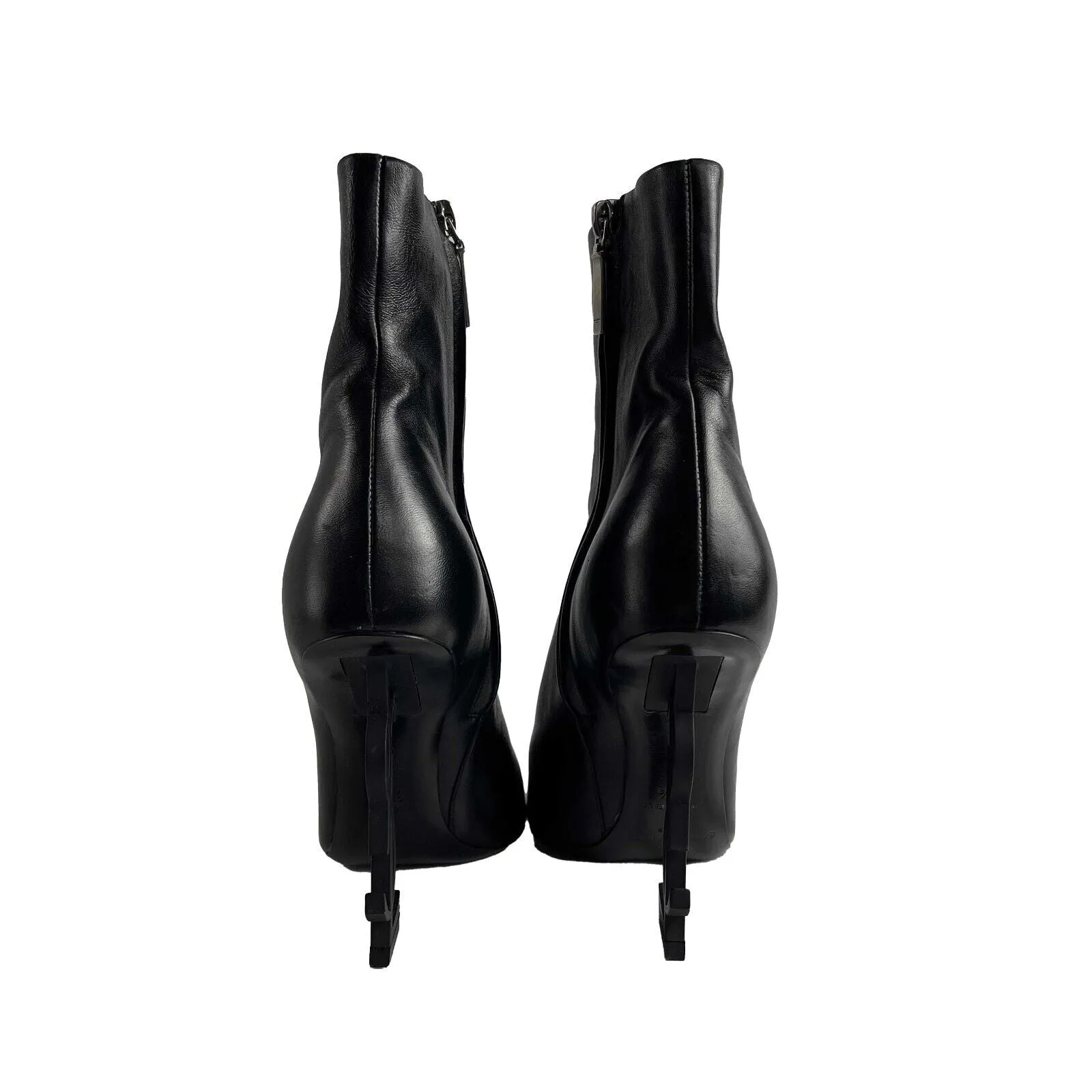 Saint Laurent Opyum YSL Logo Heel Black Leather Pointed Ankle Boot 35.5 US 5