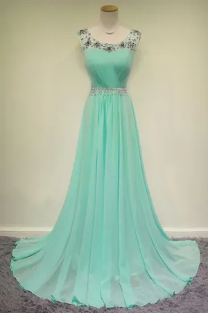 Scoop Beading Chiffon Green Long Evening/Prom Dress PG 212