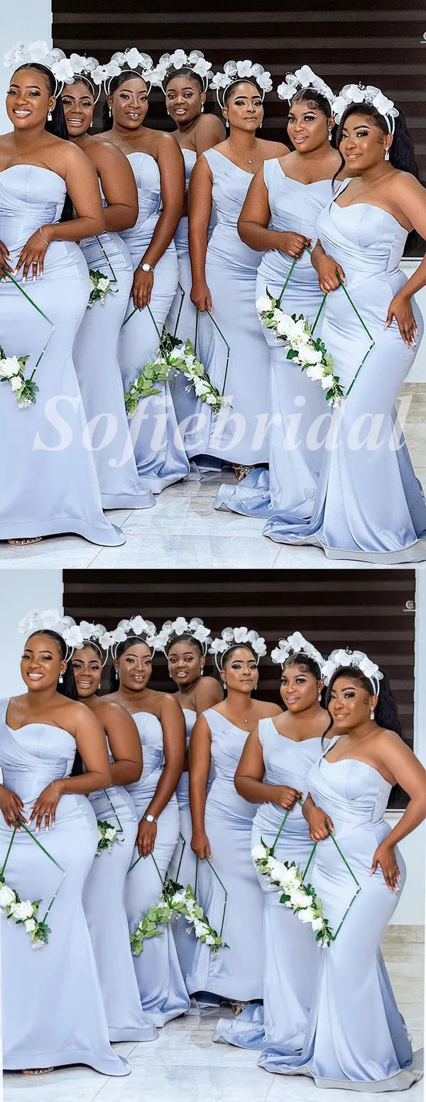 Sexy Soft Satin One Shoulder Sleeveless Mermaid Floor Length Bridesmaid Dresss,SFWG00495