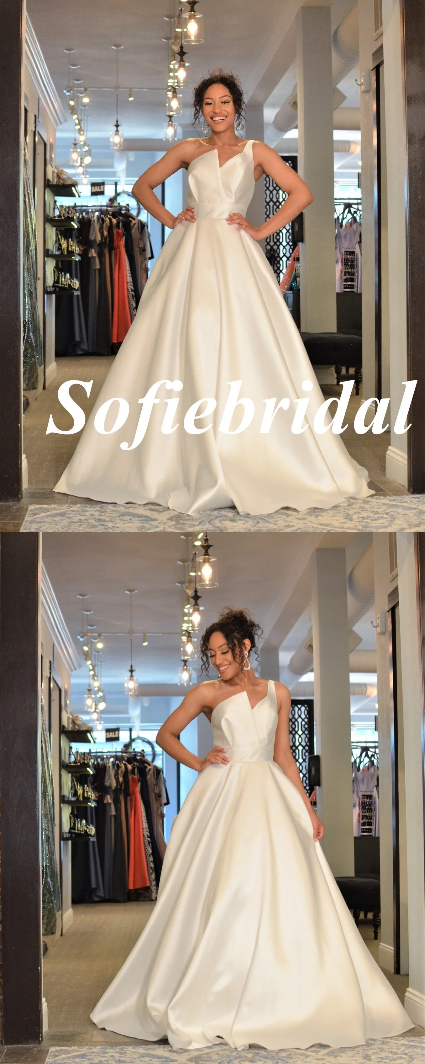 Sexy White Satin One Shoulder A-Line Long Prom Dresses, PD0937
