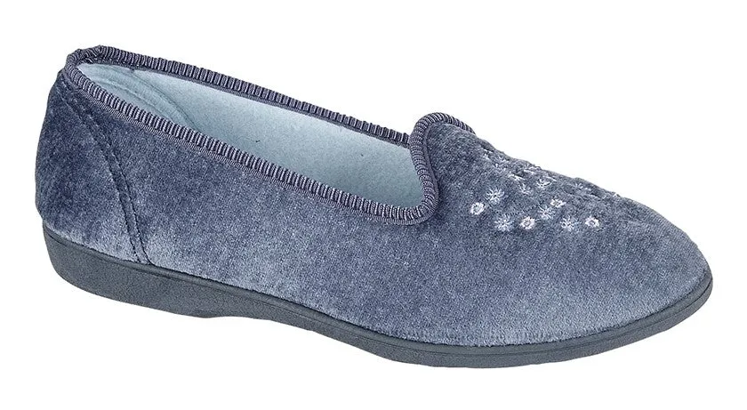 Sleepers LS777C Womens Plain Embroidered Slipper