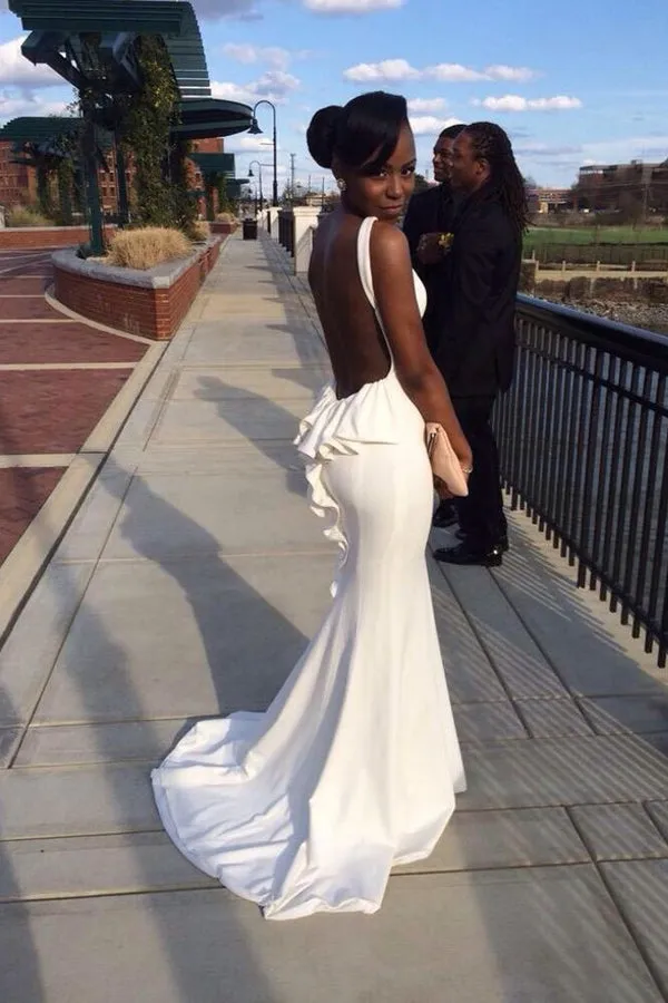 Spandex Open Back Long Prom Dresses with Sweep Train, Formal Dresses, M232