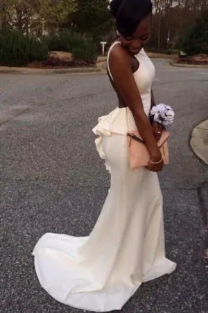 Spandex Open Back Long Prom Dresses with Sweep Train, Formal Dresses, M232