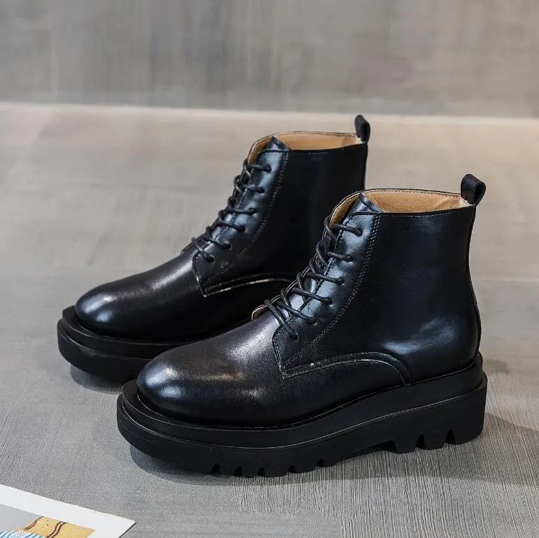 Thicksole Lace Up Ankle Boots For Petite Feet DS298