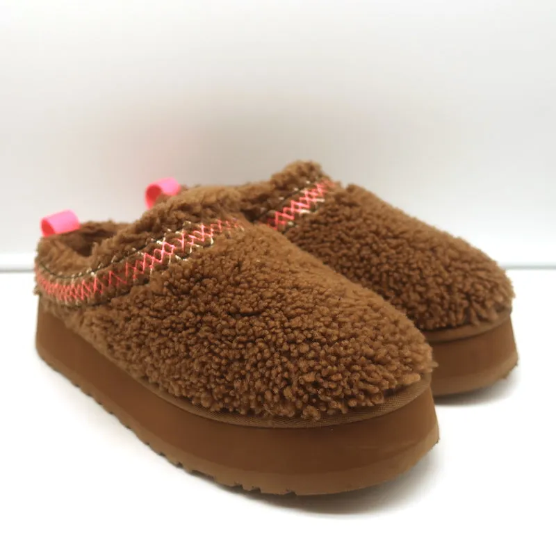 UGG Tazz Braid Shearling Platform Slippers Hardwood Size 9 NEW