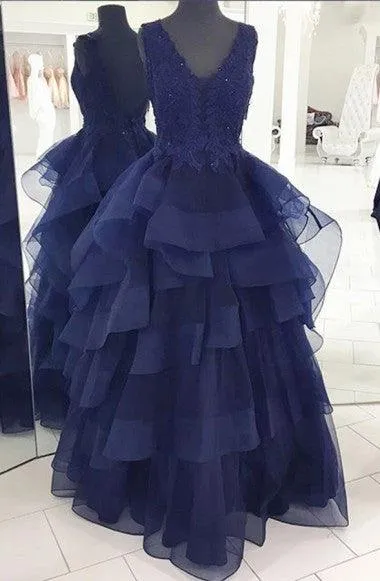 V-Neck Floor-Length Backless  Organza Prom Dress With Beading TP0025