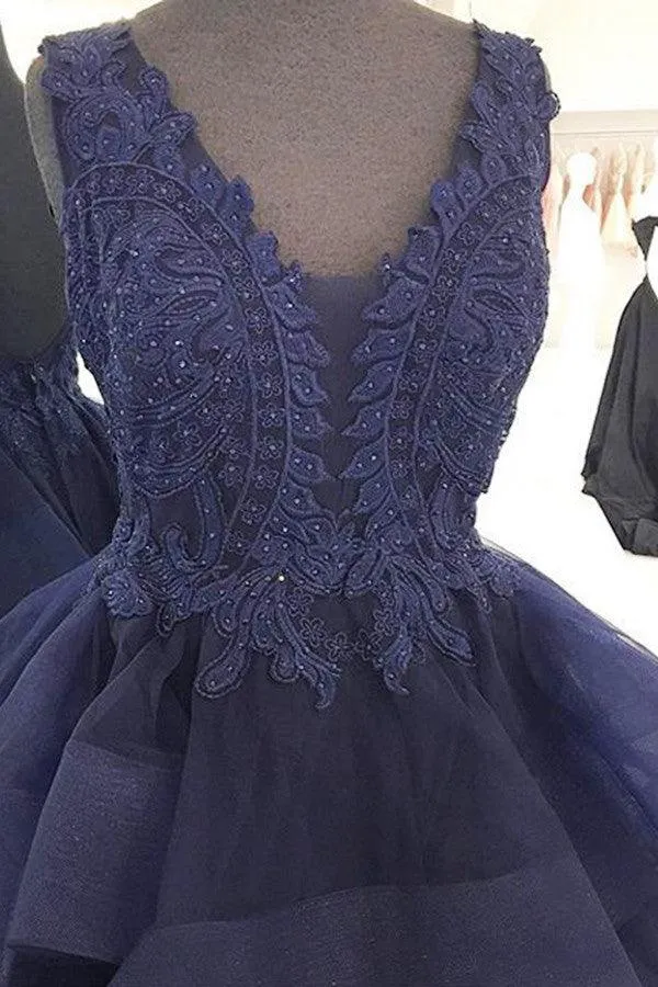 V-Neck Floor-Length Backless  Organza Prom Dress With Beading TP0025