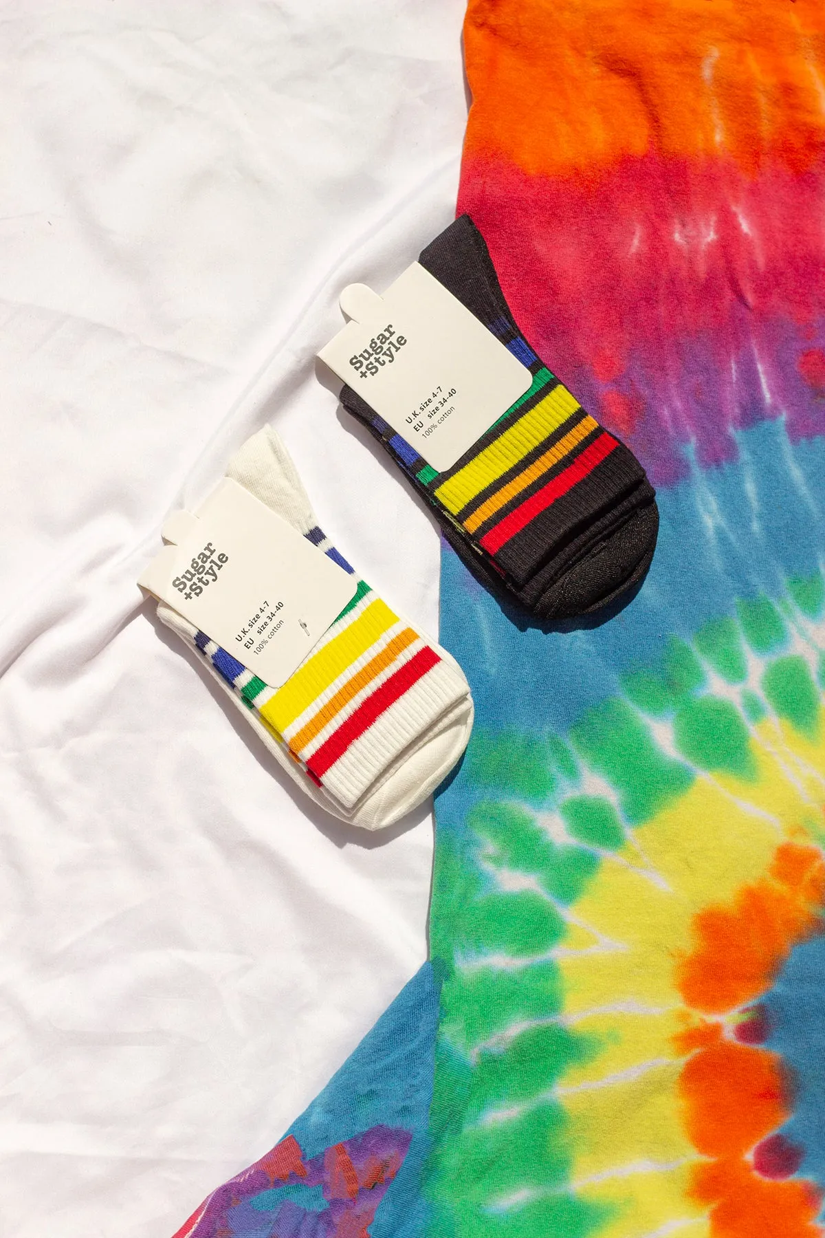 Varied Rainbow Stripe Top Socks