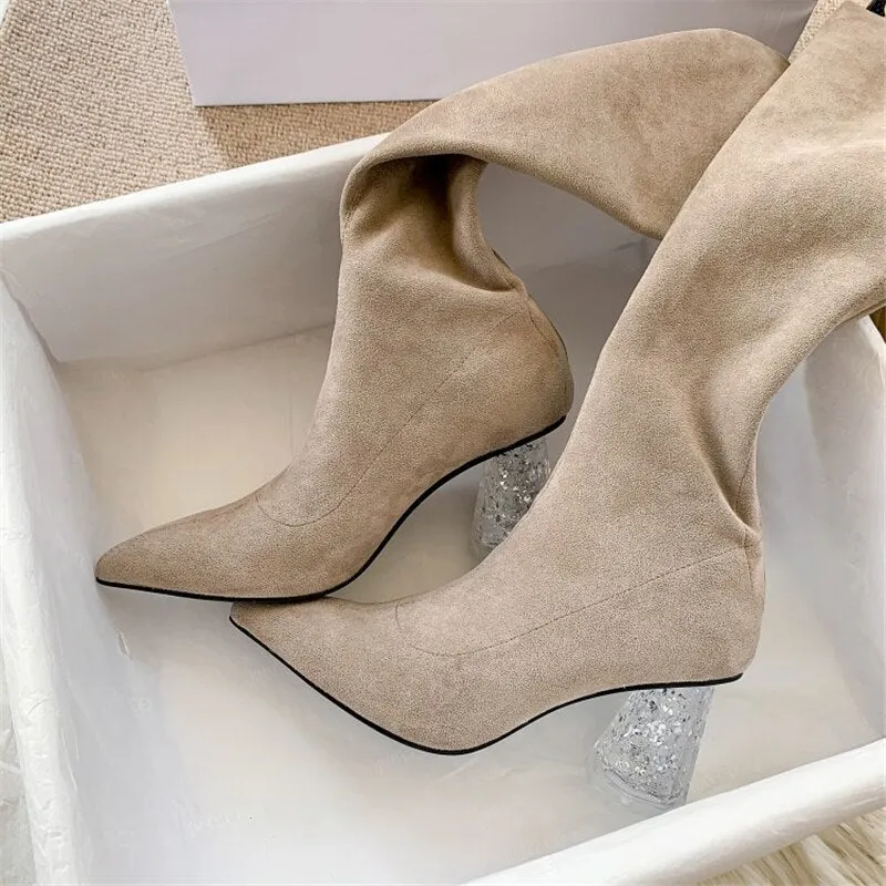 Woman Zipper Bubble Crystal Heel Pointed Toe Shoes