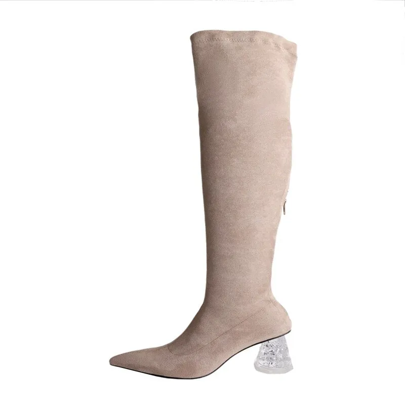 Woman Zipper Bubble Crystal Heel Pointed Toe Shoes