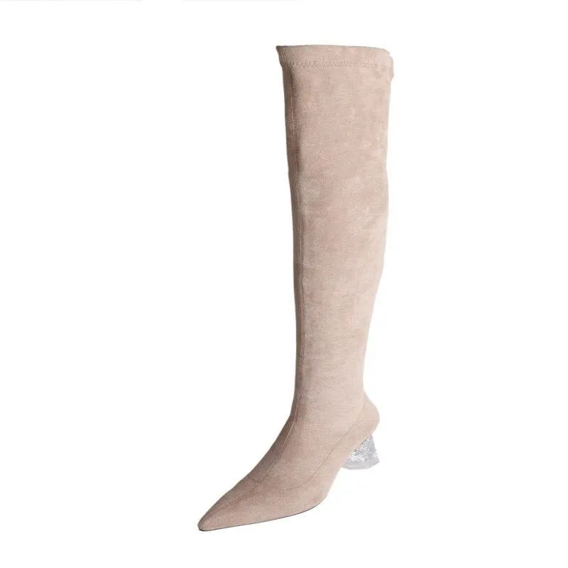 Woman Zipper Bubble Crystal Heel Pointed Toe Shoes