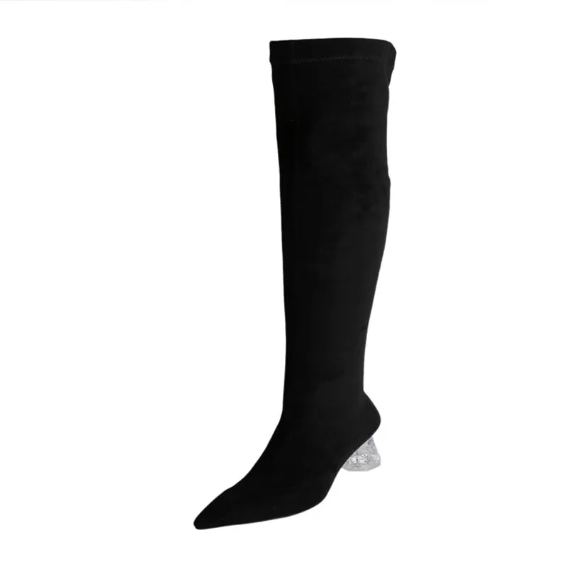 Woman Zipper Bubble Crystal Heel Pointed Toe Shoes