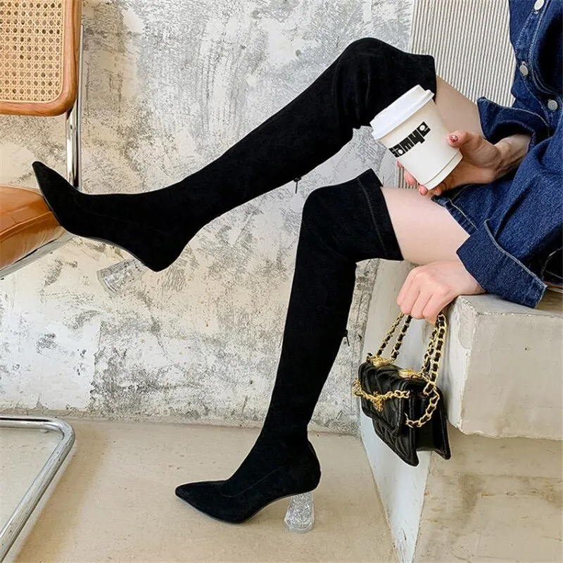 Woman Zipper Bubble Crystal Heel Pointed Toe Shoes