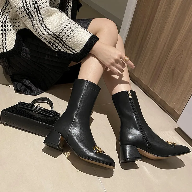 Women Ankle Boots Genuine Leather