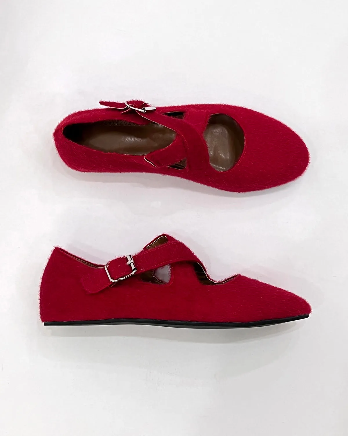 Women faux pony hair flat ballet shoes