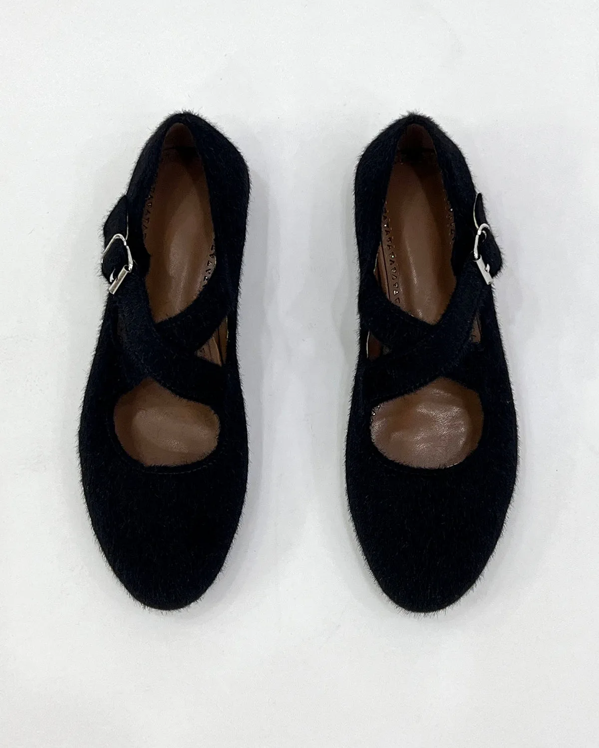 Women faux pony hair flat ballet shoes