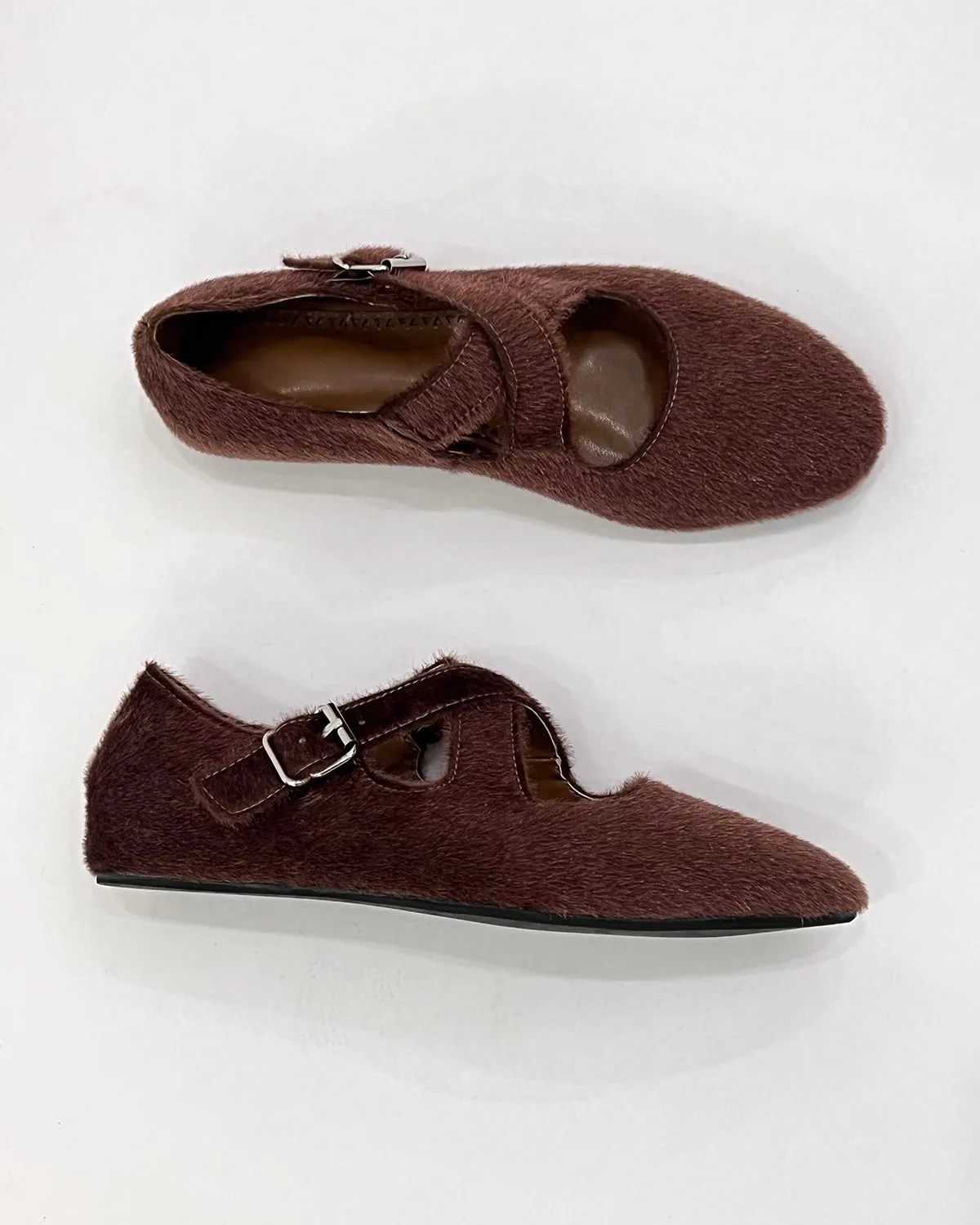 Women faux pony hair flat ballet shoes