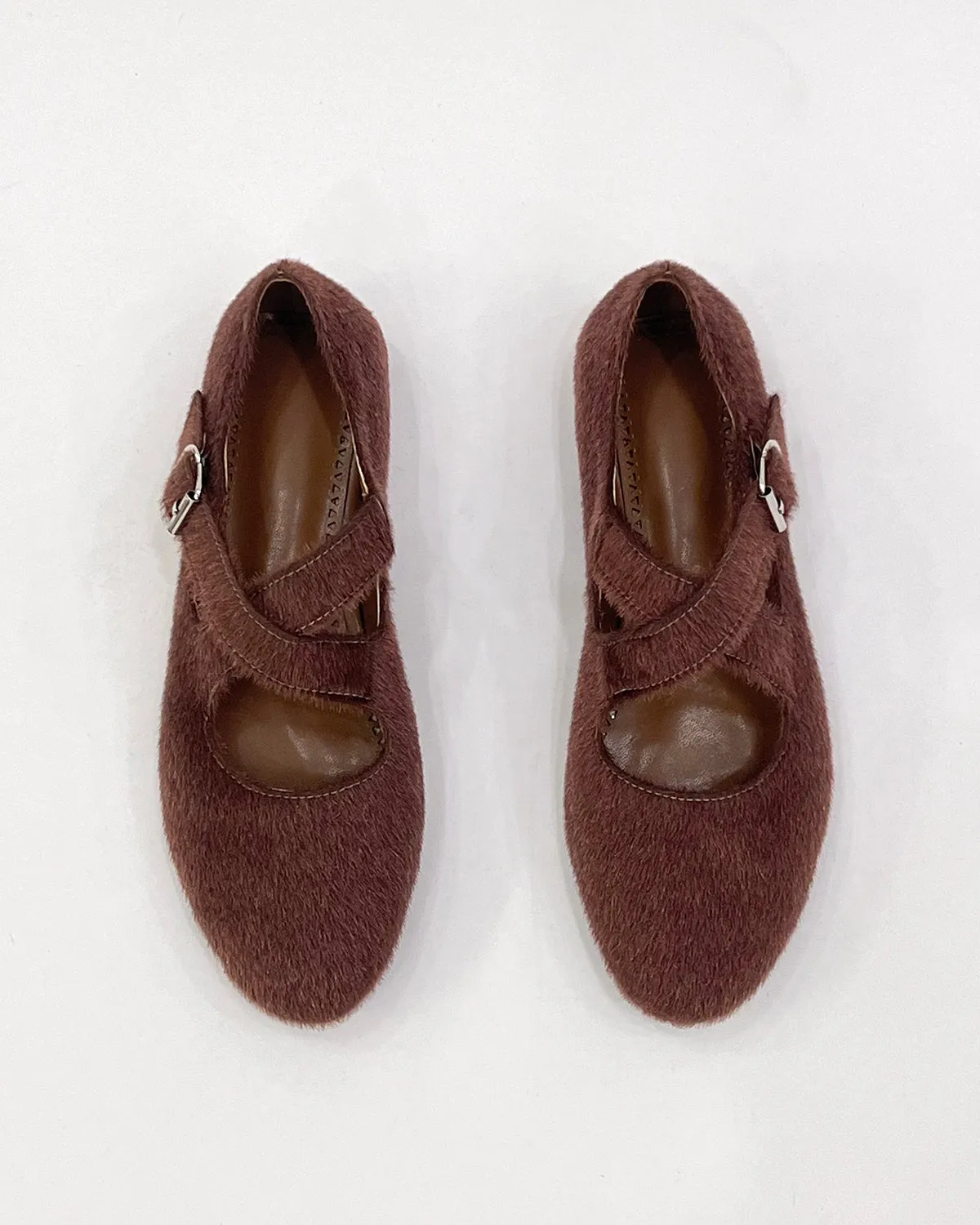 Women faux pony hair flat ballet shoes