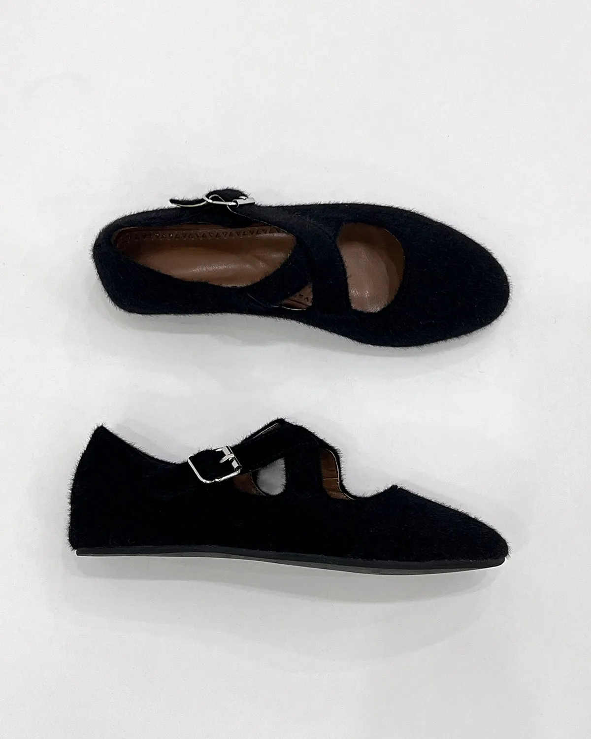 Women faux pony hair flat ballet shoes
