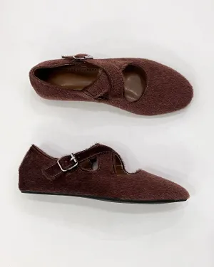 Women faux pony hair flat ballet shoes