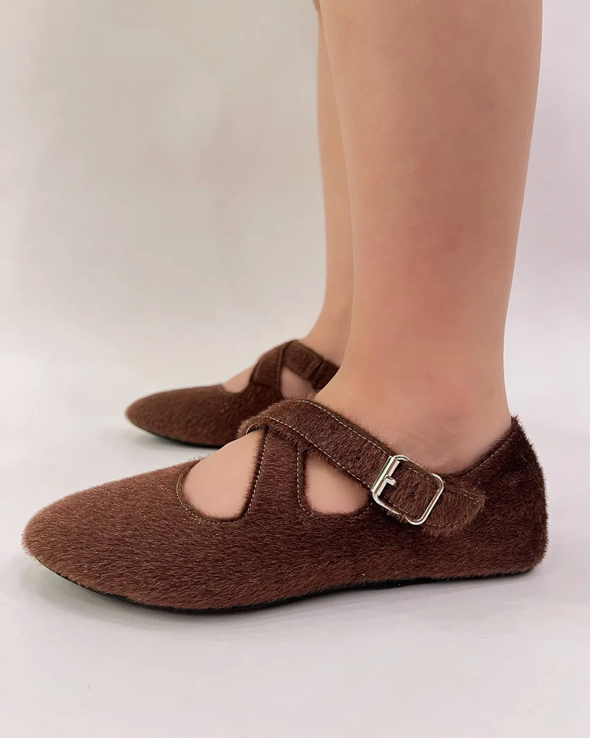 Women faux pony hair flat ballet shoes