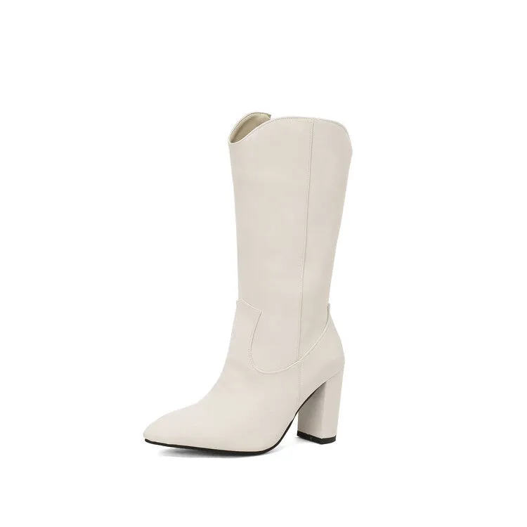 Women's Camouflage Pointed Toe Block Heel Mid-Calf Western Boots