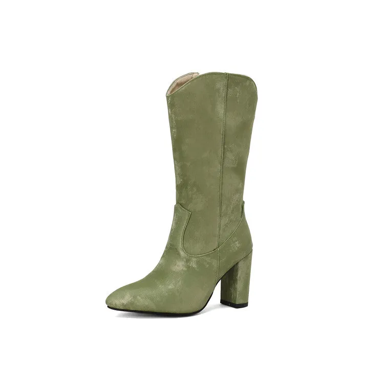 Women's Camouflage Pointed Toe Block Heel Mid-Calf Western Boots