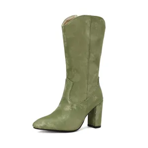 Women's Camouflage Pointed Toe Block Heel Mid-Calf Western Boots