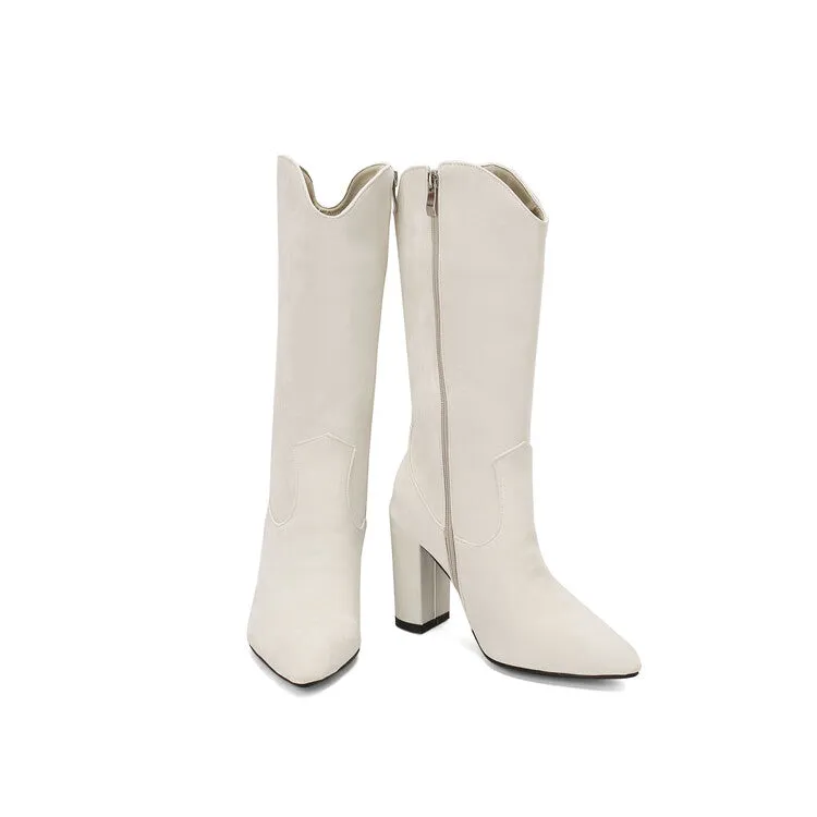 Women's Camouflage Pointed Toe Block Heel Mid-Calf Western Boots