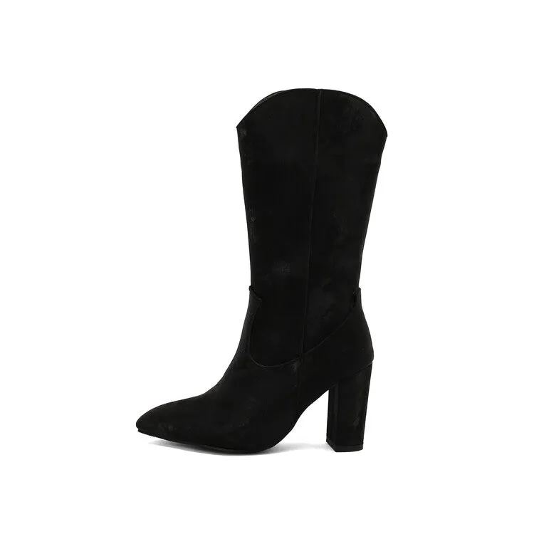 Women's Camouflage Pointed Toe Block Heel Mid-Calf Western Boots