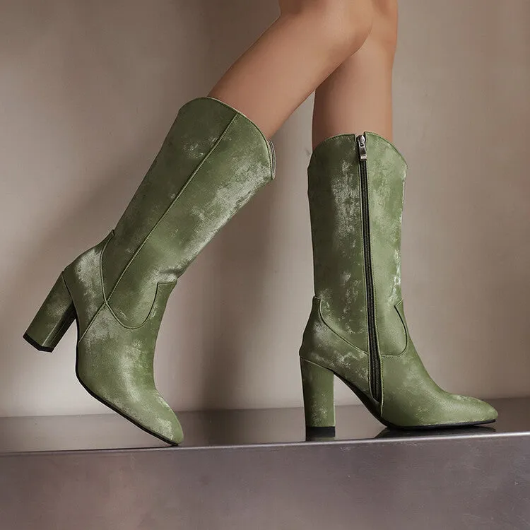 Women's Camouflage Pointed Toe Block Heel Mid-Calf Western Boots
