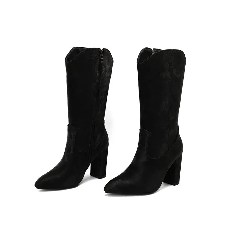 Women's Camouflage Pointed Toe Block Heel Mid-Calf Western Boots