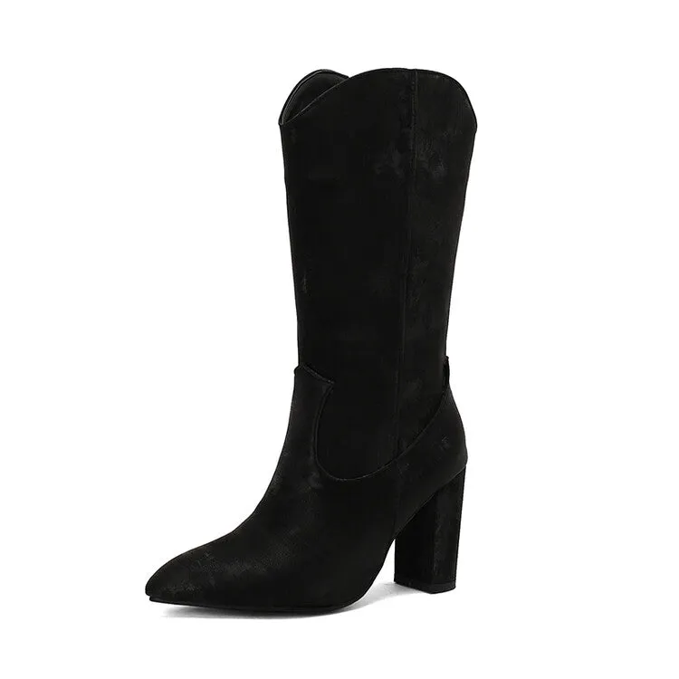 Women's Camouflage Pointed Toe Block Heel Mid-Calf Western Boots