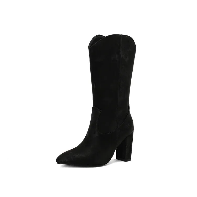 Women's Camouflage Pointed Toe Block Heel Mid-Calf Western Boots