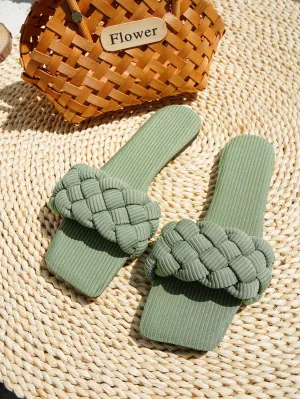 Woven Braided Upper Slides - Sage