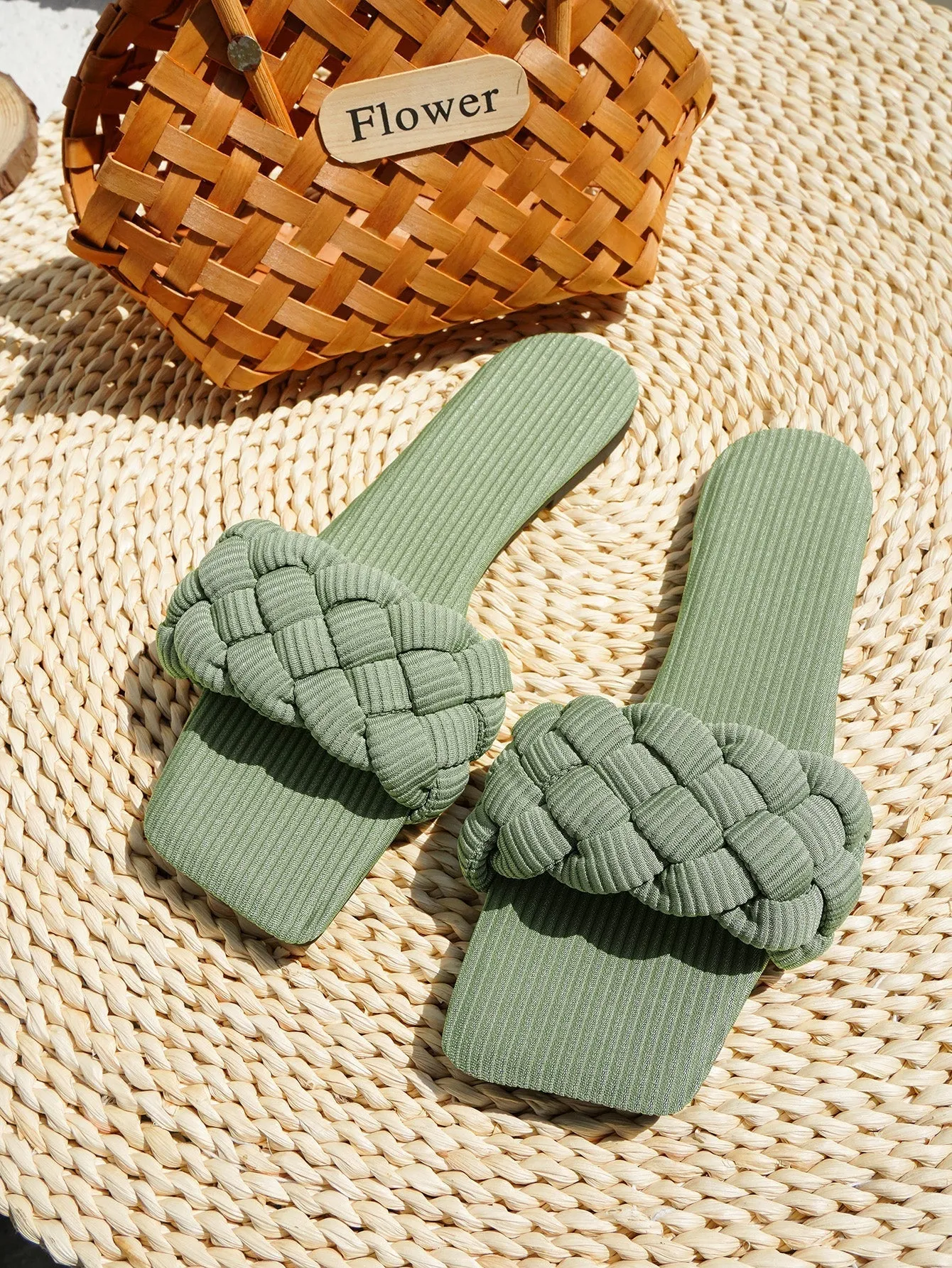 Woven Braided Upper Slides - Sage