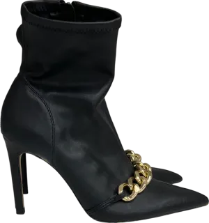 ZARA Black Gold Chain Faux Leather Ankle Boots UK 5 EU 38 👠