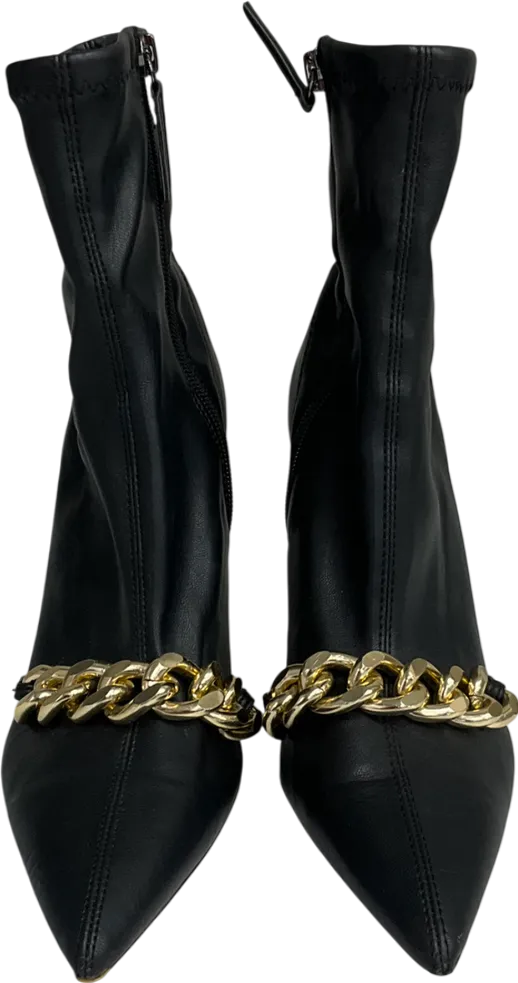 ZARA Black Gold Chain Faux Leather Ankle Boots UK 5 EU 38 👠