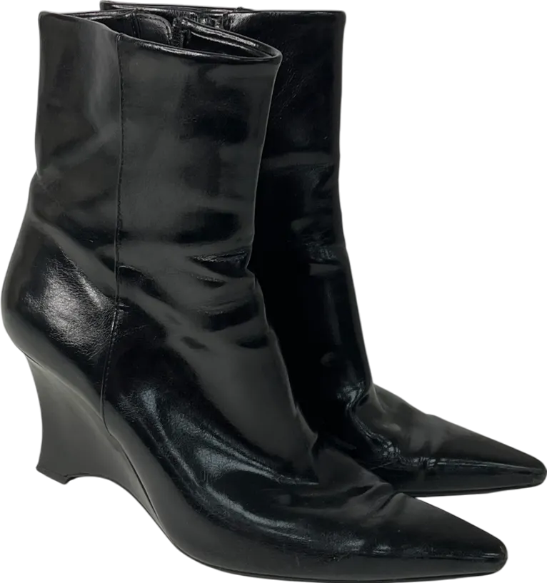 ZARA Black Leather Wedge Ankle Boots UK 5 EU 38 👠