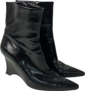ZARA Black Leather Wedge Ankle Boots UK 5 EU 38 👠