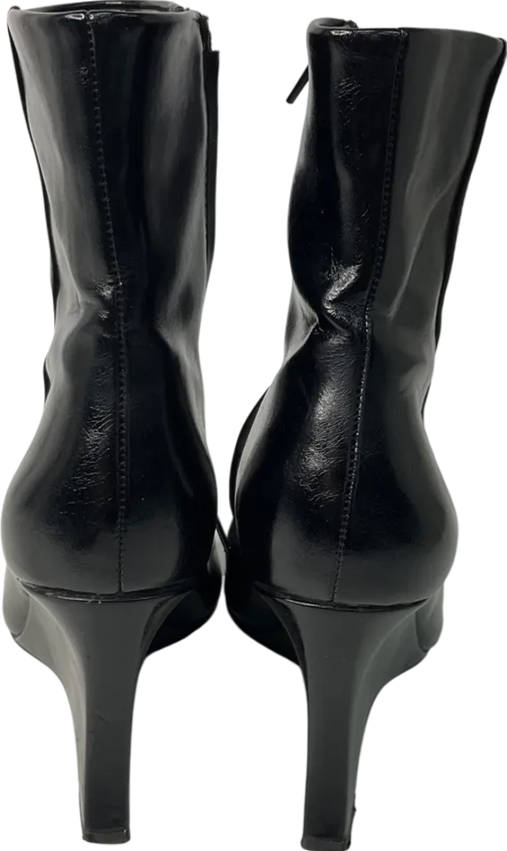 ZARA Black Leather Wedge Ankle Boots UK 5 EU 38 👠