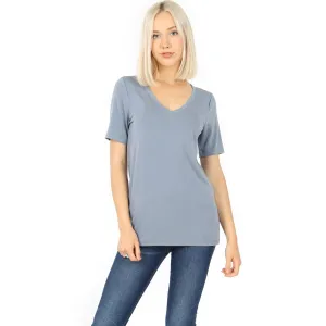 Zenana Premium Fabric Short Sleeve V-Neck Tee CEMENT  RT-2109XP